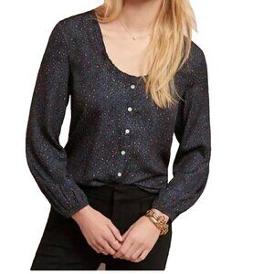 Anthropologie Dolan Marilyn Leopard Print Top Size L Long Sleeve Silky Womens